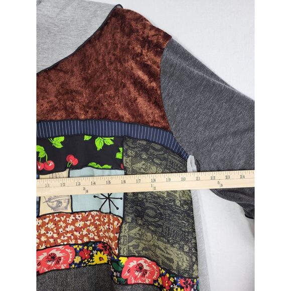 VTG Patchwork Open Front Artsy Cardigan Gray Large Waterfall Open Front USA Made - Picture 9 of 13